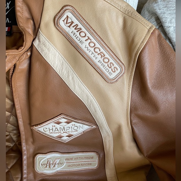 Men’s Max U.S.A beige and brown motorcross leather jacket - Picture 6 of 7